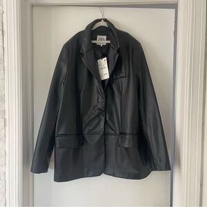 Zara faux leather Black Blazer with Relaxed Fit